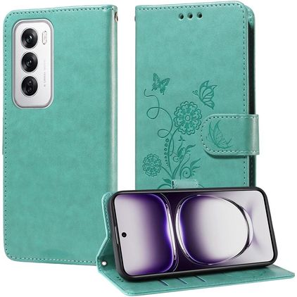 Mobigear Flowers Housse OPPO Reno 12 Pro Etui Porte-Monnaie - Vert