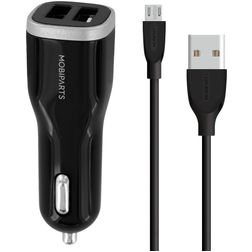 Mobiparts - Double USB Chargeur voiture Micro USB 1 mètre 12W 2.4A - Noir
