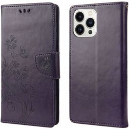Mobigear Flowers Housse iPhone 14 Pro Etui Porte-Monnaie - Violet