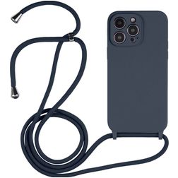 Mobigear Lanyard iPhone 14 Pro Silicone Coque avec cordon - Bleu foncé