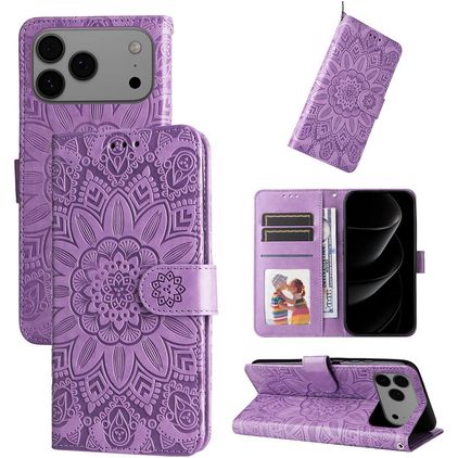 Mobigear Sunflower Housse iPhone 17 Pro Max Etui Porte-Monnaie - Violet