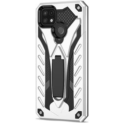 Mobigear Armor Stand Coque Realme C21Y Coque arrière Rigide Anti-Chocs avec Support Amovible - Argent
