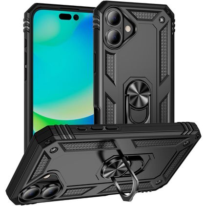 Mobigear Armor Ring iPhone 17 Plastique rigide Coque arrière Antichoc avec bague de maintien - Noir