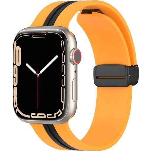 Mobigear Stripe Mag Bracelet Silicone Apple Watch Fermeture magnétique - 42/41/40/38 mm - Noir / Jaune