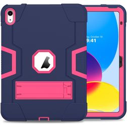 Mobigear ShieldStand Coque iPad 10 (2022) Coque arrière en Plastique rigide,Silicone + Support Amovible - Rose / Bleu Marin