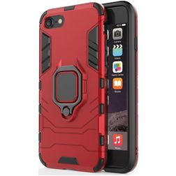Mobigear Armor Ring Coque iPhone SE (2022) Coque arrière Rigide Anti-Chocs avec Anneau-Support - Rouge