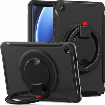 Mobigear RingGuard Coque Samsung Galaxy Tab A9 Plus (2023) Coque arrière en Plastique rigide,Silicone + Support Amovible - Noir