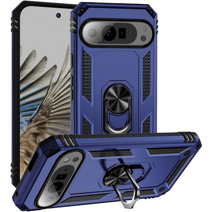 Mobigear Armor Ring Coque Google Pixel 9 Pro XL Coque arrière Rigide Anti-Chocs avec Anneau-Support - Bleu