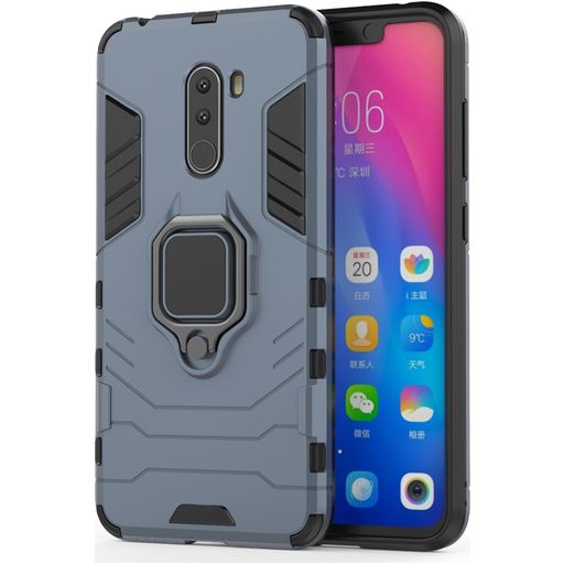 Mobigear Armor Ring Coque Xiaomi Pocophone F1 Coque arrière Rigide Anti-Chocs avec Anneau-Support - Bleu Marin