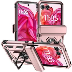 Mobigear Armor Ring Motorola Razr 50 Plastique rigide Coque arrière Antichoc avec bague de maintien - Rose doré