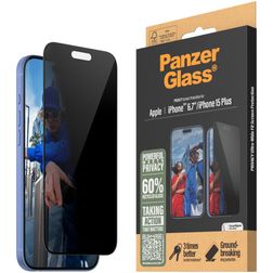 PanzerGlass Ultra-Wide Fit iPhone 16 Plus Verre trempé Protection d'écran Anti-espion - Compatible coque - Noir