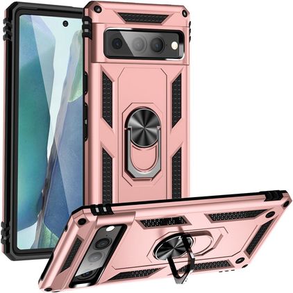 Mobigear Armor Ring Coque Google Pixel 7 Pro Coque arrière Rigide Anti-Chocs avec Anneau-Support - Rose doré