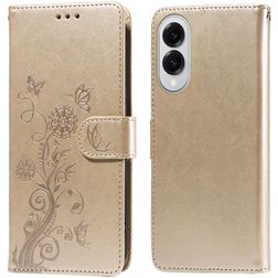 Mobigear Flowers Housse Samsung Galaxy S25 Edge Etui Porte-Monnaie - Or