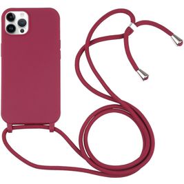 Mobigear Lanyard iPhone 16 Pro Coque avec cordon en Silicone - Rouge