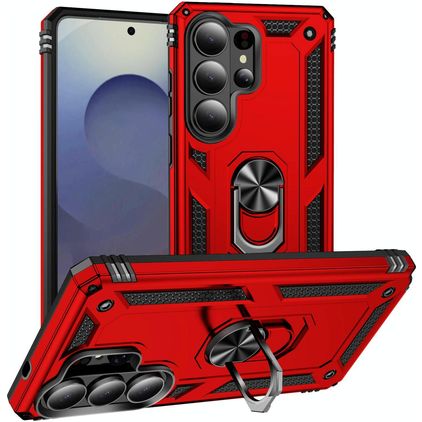 Mobigear Armor ring Samsung Galaxy S26 Ultra Plastique rigide Coque arrière Antichoc avec bague de maintien - Rouge