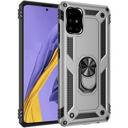 Mobigear Armor Ring Samsung Galaxy A51 Plastique rigide Coque arrière Antichoc avec bague de maintien - Argent