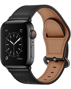 Mobigear Venezia Bracelet Cuir Apple Watch Fermeture boucle ardillon - 42/41/40/38 mm - Noir