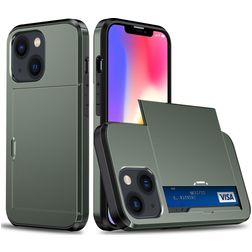 Mobigear Card Coque iPhone 15 Coque arrière Rigide Anti-Chocs avec Porte-Cartes - Vert armée