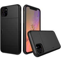 Mobigear Card iPhone 11 Plastique rigide Coque arrière Antichoc avec porte-cartes - Noir