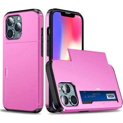 Mobigear Card Coque iPhone 13 Coque arrière Rigide Anti-Chocs avec Porte-Cartes - Rose
