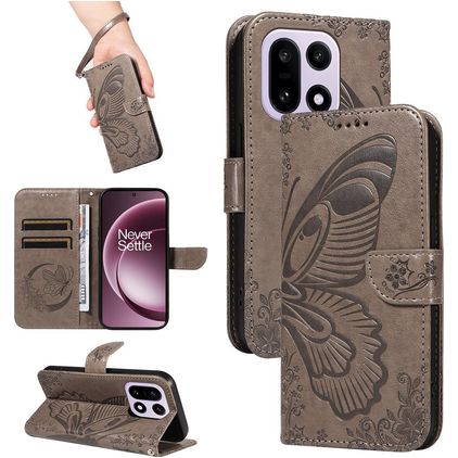 Mobigear Butterfly Housse OnePlus 15 Etui Porte-Monnaie - Gris