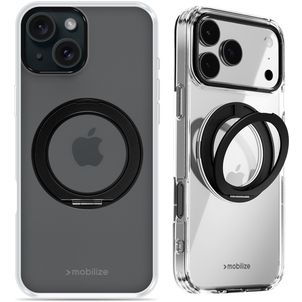Mobilize 360 Rotating Ring Coque iPhone 15 MagSafe Coque arrière Rigide avec Anneau-Support - Noir