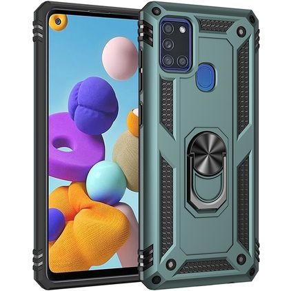 Mobigear Armor Ring Coque Samsung Galaxy A21s Coque arrière Rigide Anti-Chocs avec Anneau-Support - Vert