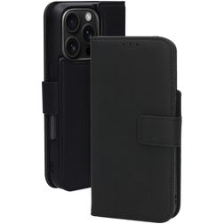 Mobiparts iPhone 16 Pro MagSafe Coque Cuir véritable Étui 2en1 avec coque amovible Portefeuille - Noir