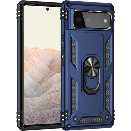 Mobigear Armor Ring Coque Google Pixel 6 Coque arrière Rigide Anti-Chocs avec Anneau-Support - Bleu