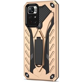 Mobigear Armor Stand Coque POCO M4 Pro 5G Coque arrière Rigide Anti-Chocs avec Support Amovible - Or