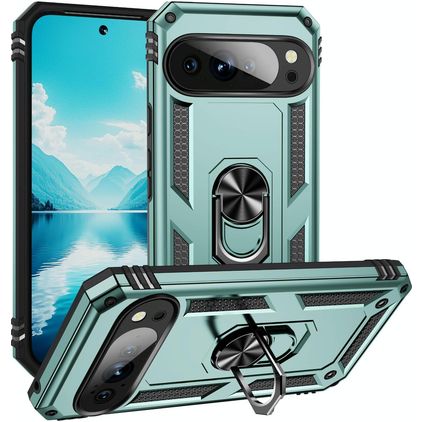 Mobigear Armor Ring Coque Google Pixel 10 Pro XL Coque arrière Rigide Anti-Chocs avec Anneau-Support - Vert