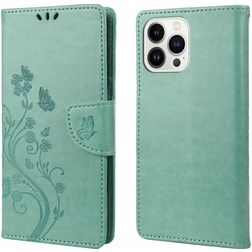 Mobigear Flowers Housse iPhone 14 Pro Etui Porte-Monnaie - Vert
