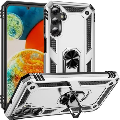 Mobigear Armor Ring Samsung Galaxy A24 Plastique rigide Coque arrière Antichoc avec bague de maintien - Argent