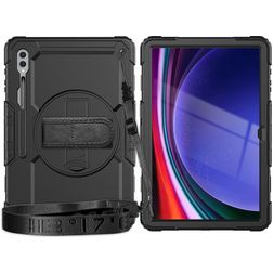 Mobigear SureGrip Xtreme Samsung Galaxy Tab S9 Ultra Plastique rigide / Silicone Coque arrière + Bandoulière + Support - Noir