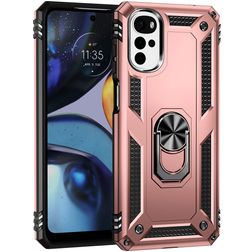 Mobigear Armor Ring Motorola Moto G22 Plastique rigide Coque arrière Antichoc avec bague de maintien - Rose doré