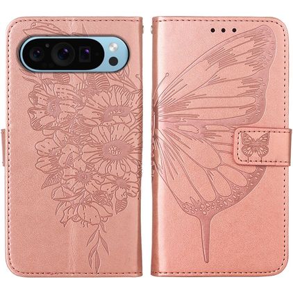 Mobigear Butterfly Google Pixel 9 Étui Portefeuille - Rose doré