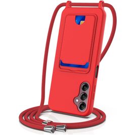 Mobigear Lanyard Card Samsung Galaxy S24 FE Coque avec cordon en Silicone et Porte-Cartes - Rouge