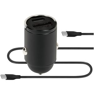 Mobiparts Car Charger - Double USB / USB-C Chargeur voiture USB-C 1 mètre Fast Charge 30W 3A - Noir