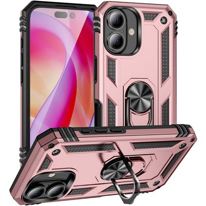 Mobigear Armor Ring Coque iPhone 16 Plus Coque arrière Rigide Anti-Chocs avec Anneau-Support - Rose doré