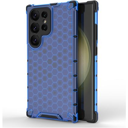 Mobigear Honeycomb Coque Samsung Galaxy S24 Ultra Coque arrière Rigide Anti-Chocs - Bleu