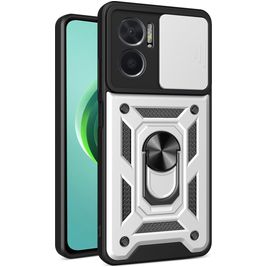 Mobigear Armor Ring Cam Slide Coque Xiaomi Redmi 10 5G Coque arrière Rigide Anti-Chocs avec Anneau-Support et Protecteur Lentilles - Argent