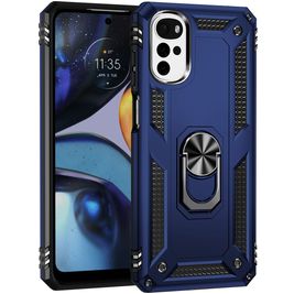 Mobigear Armor Ring Coque Motorola Moto G22 Coque arrière Rigide Anti-Chocs avec Anneau-Support - Bleu