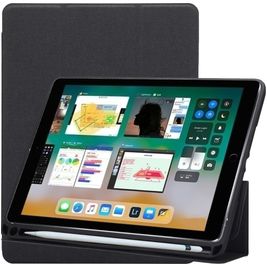 Mobigear Tri-Fold Gel Coque iPad 6 (2018) Etui en TPU,Similicuir + Porte-crayon - Noir