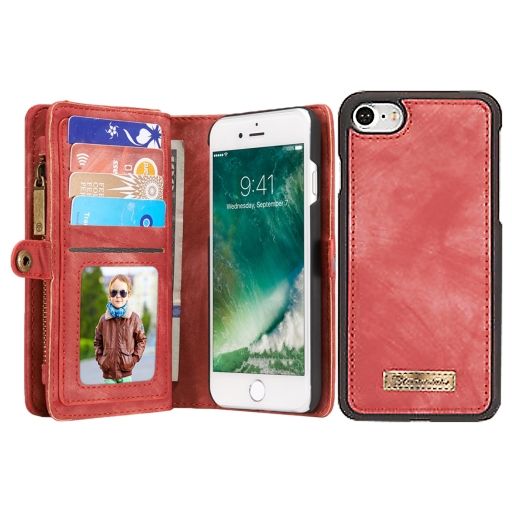 Caseme 008 Housse iPhone SE (2022) Etui avec Coque Détachable Porte-Monnaie - Rouge