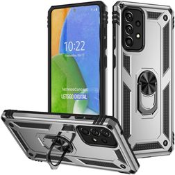 Mobigear Armor Ring Samsung Galaxy A73 Plastique rigide Coque arrière Antichoc avec bague de maintien - Argent