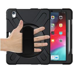 Mobigear SureGrip XGuard Coque iPad Air 11 Pouces (2024) Coque arrière en Plastique rigide,Silicone + Porte-crayon + Bandoulière + Support Amovible - Noir