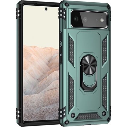 Mobigear Armor Ring Google Pixel 6 Plastique rigide Coque arrière Antichoc avec bague de maintien - Vert