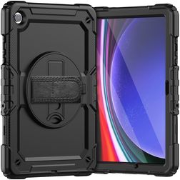 Mobigear SureGrip Xtreme Coque Samsung Galaxy Tab A9 Plus (2023) Coque arrière en Plastique rigide,Silicone + Bandoulière + Support Amovible - Noir