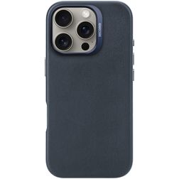 Decoded Coque iPhone 16 Pro MagSafe Coque arrière en Cuir Véritable - Bleu Marin