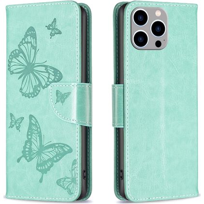 Mobigear Butterfly Housse iPhone 15 Pro Max Etui Porte-Monnaie - Vert